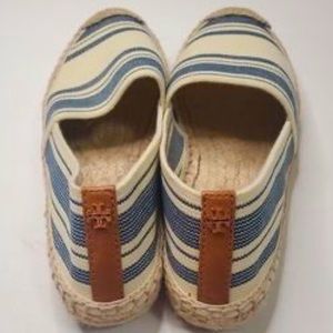 Tory Burch cream/blue striped espradille